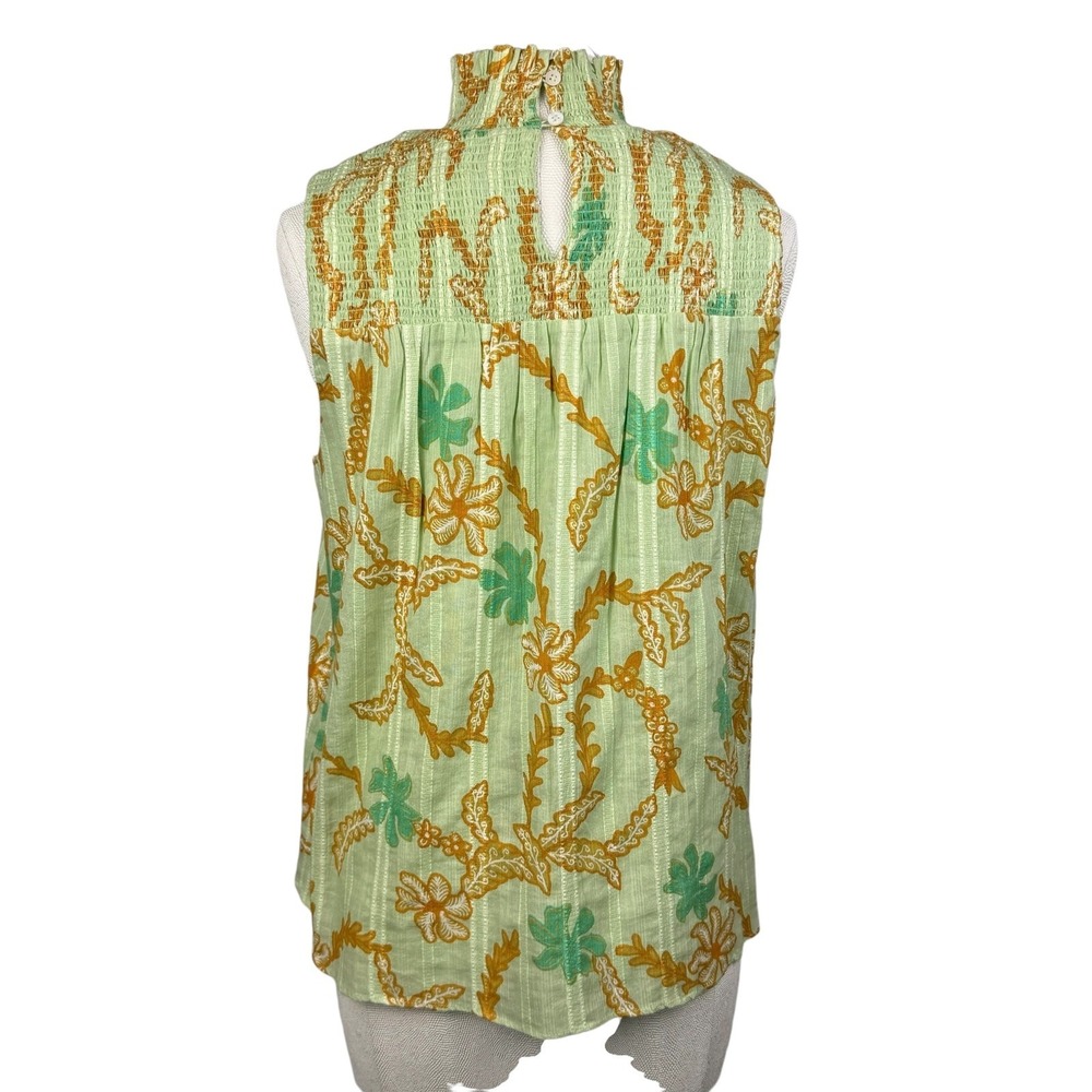 Joie Women's Sleeveless Top Floral Print Smocked Mock Neck Green Size M - Picture 4 of 8